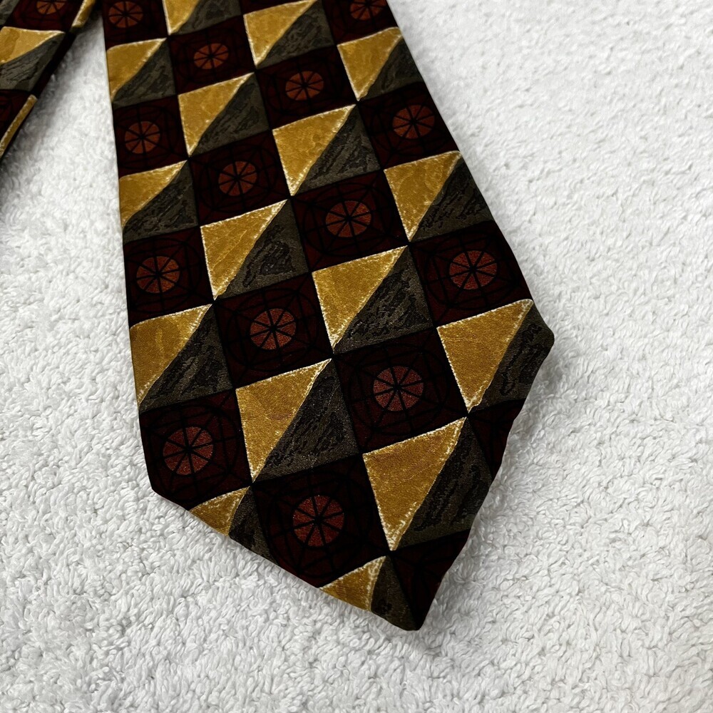 Robert Talbott Studio‎ Mens Red Gold Gray Geometric Print Silk Tie Classic